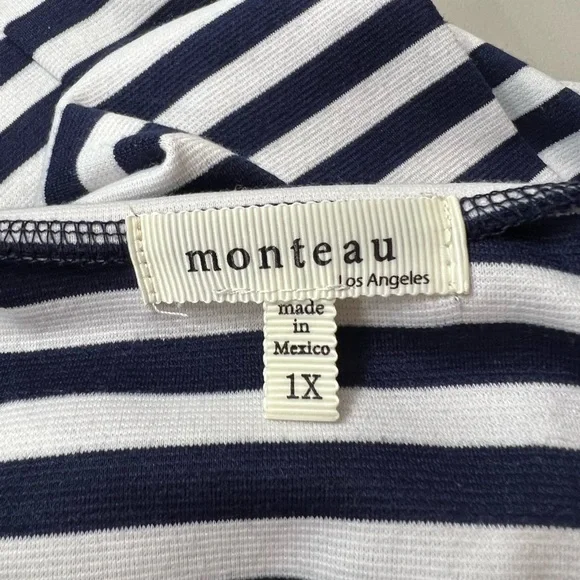 (D29) ModCloth/Monteau Navy & White Striped Coach Tour Dress - Picture 6 of 7